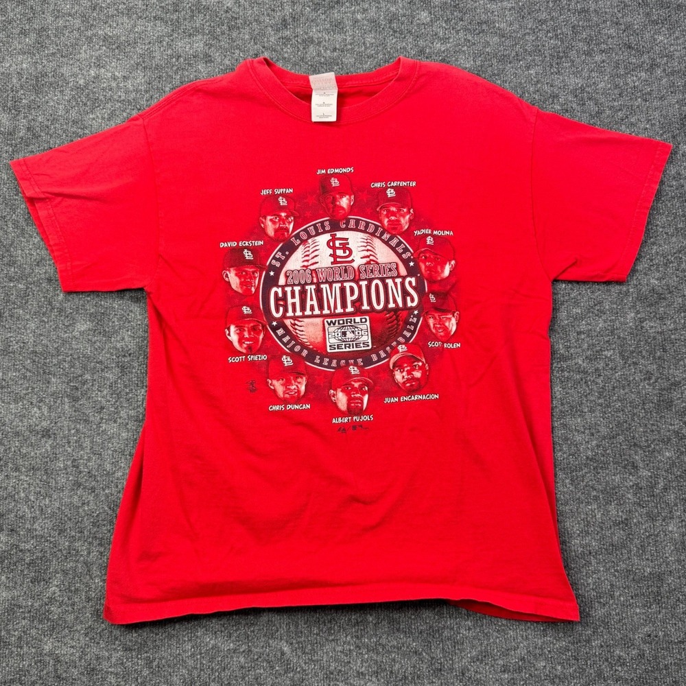 St Louis Cardinals Gildan T Shirt Mens L Red World Series Champions Retro 2006